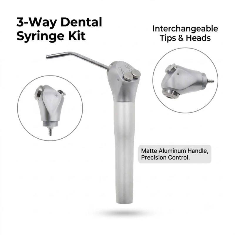 

3-Way Dental Syringe Kit with Interchangeable Tips Matte Aluminum Handle Air Water Spray Handpiece for Dentist Chair Lab