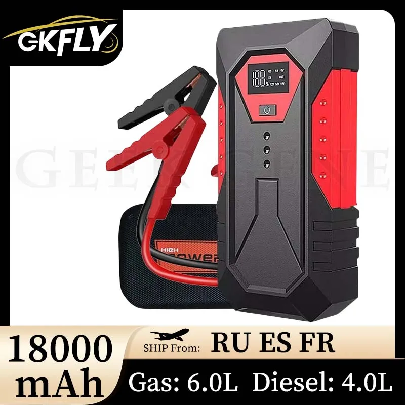 GKFLY 자동차 점프 스타터, 휴대용 18000mAh 보조배터리 자동차 배터리 부스터, 12V 자동차 시동 장치, 가솔린 6.0L 디젤 4.0L 