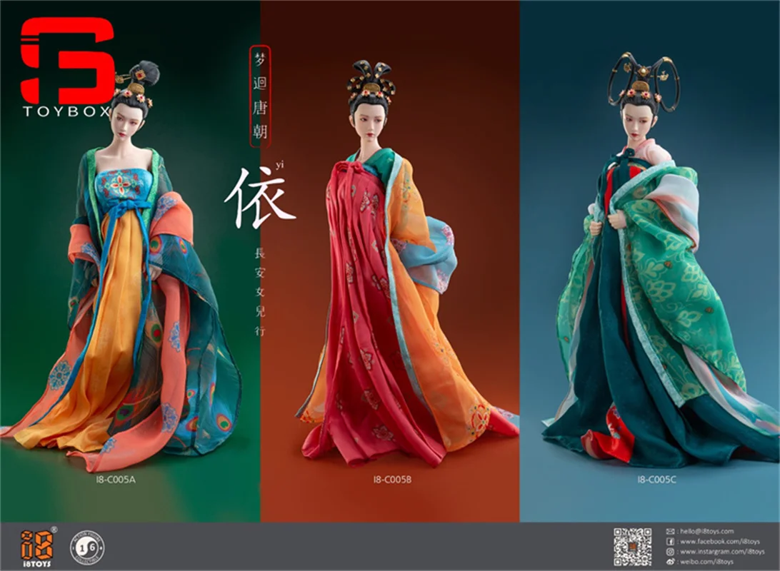 I8Toys I8-C005 1/6 Tang Dynasty Female Movable Eyeball Head Sculpt Han Chinese Clothing Set Model Fit 12 Inch Action Figure Body