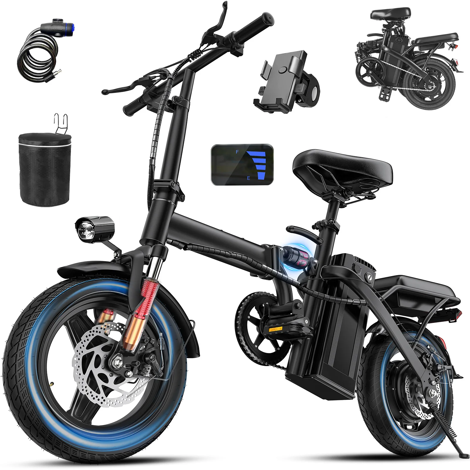560W Adult Electric Bikes,24MPH,48V10.4AH Removable Battery,14inch Folding Electric Bike,Multi-Shock Absorption Electric Bicycle image 2