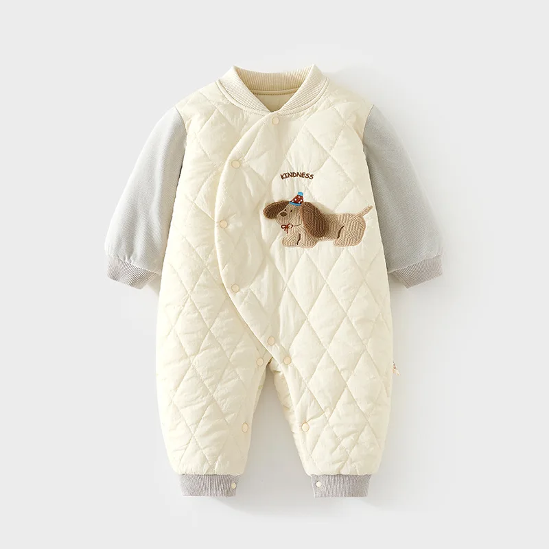 Baby Jumpsuit 120G Cotton Padded Baby Quilted Go out in Autumn and Winter Romper Thin Cotton Thickened Split Romper for Children