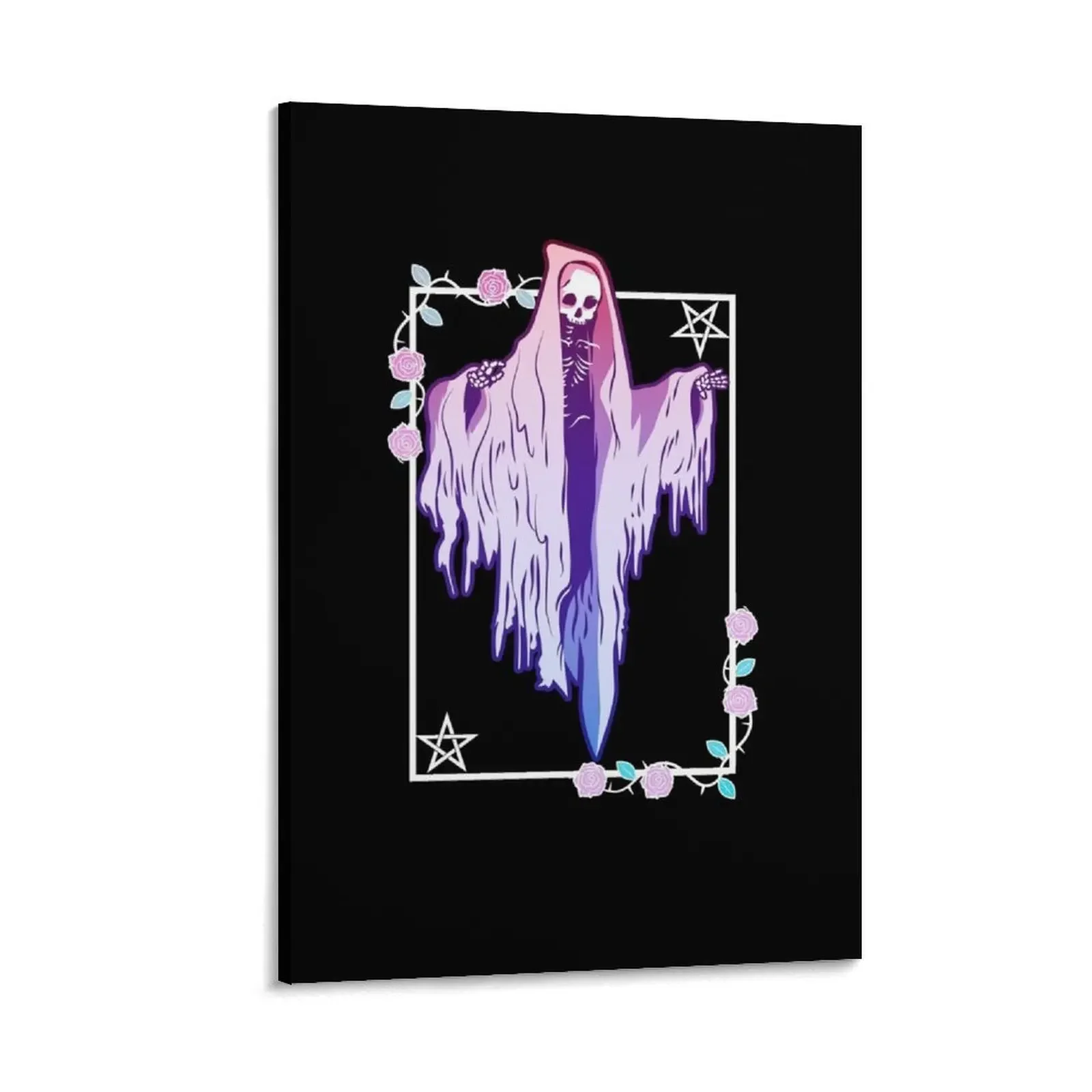 Ghost and Roses Wiccan Kawaii Pastel Goth Occult Emo Alternative Canvas Painting Decorative picture painting japanese room decor