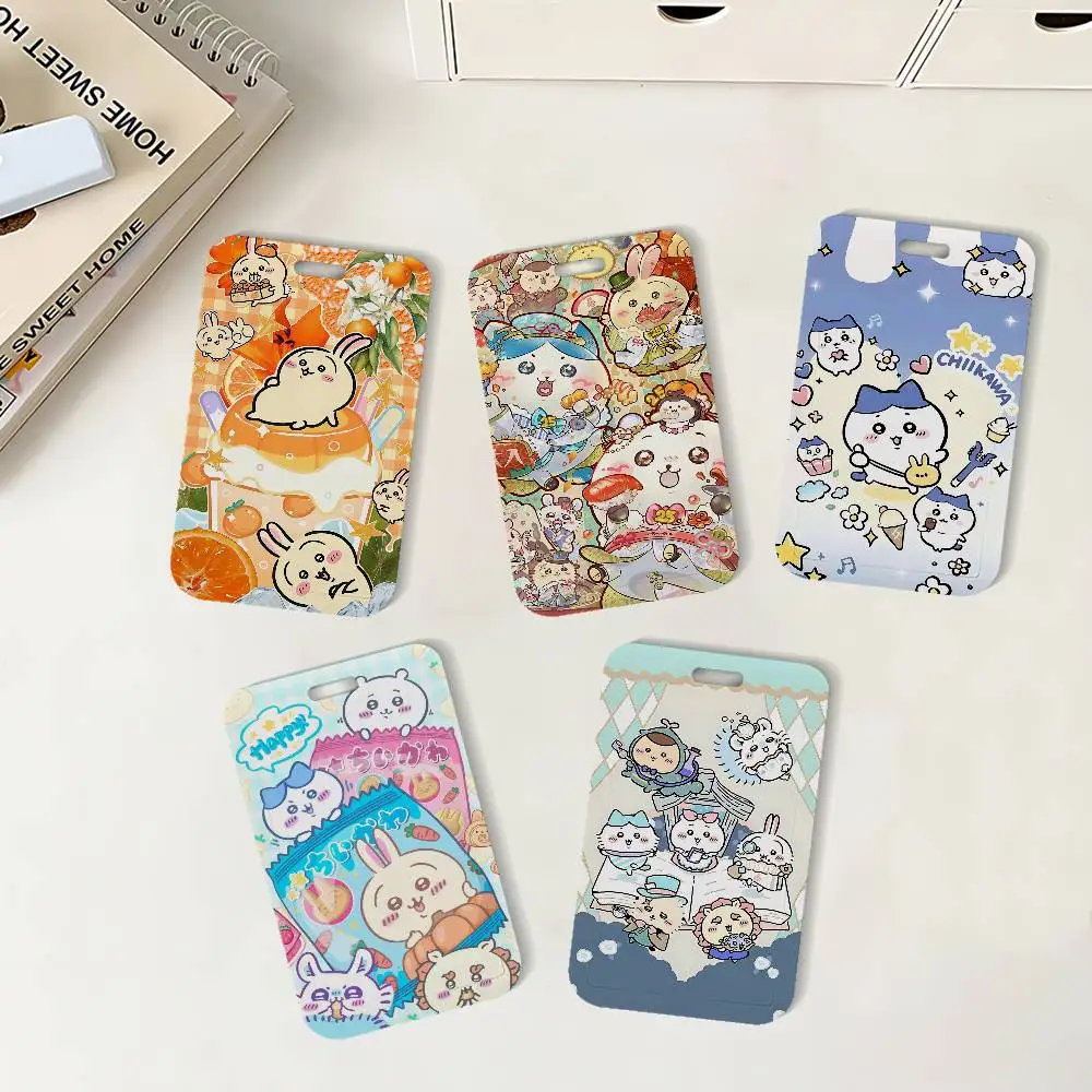 Cute C-Chiikawas Cartoon ID Badge Holder With Lanyard Neck Strap For Office School Name Card Credentials Case