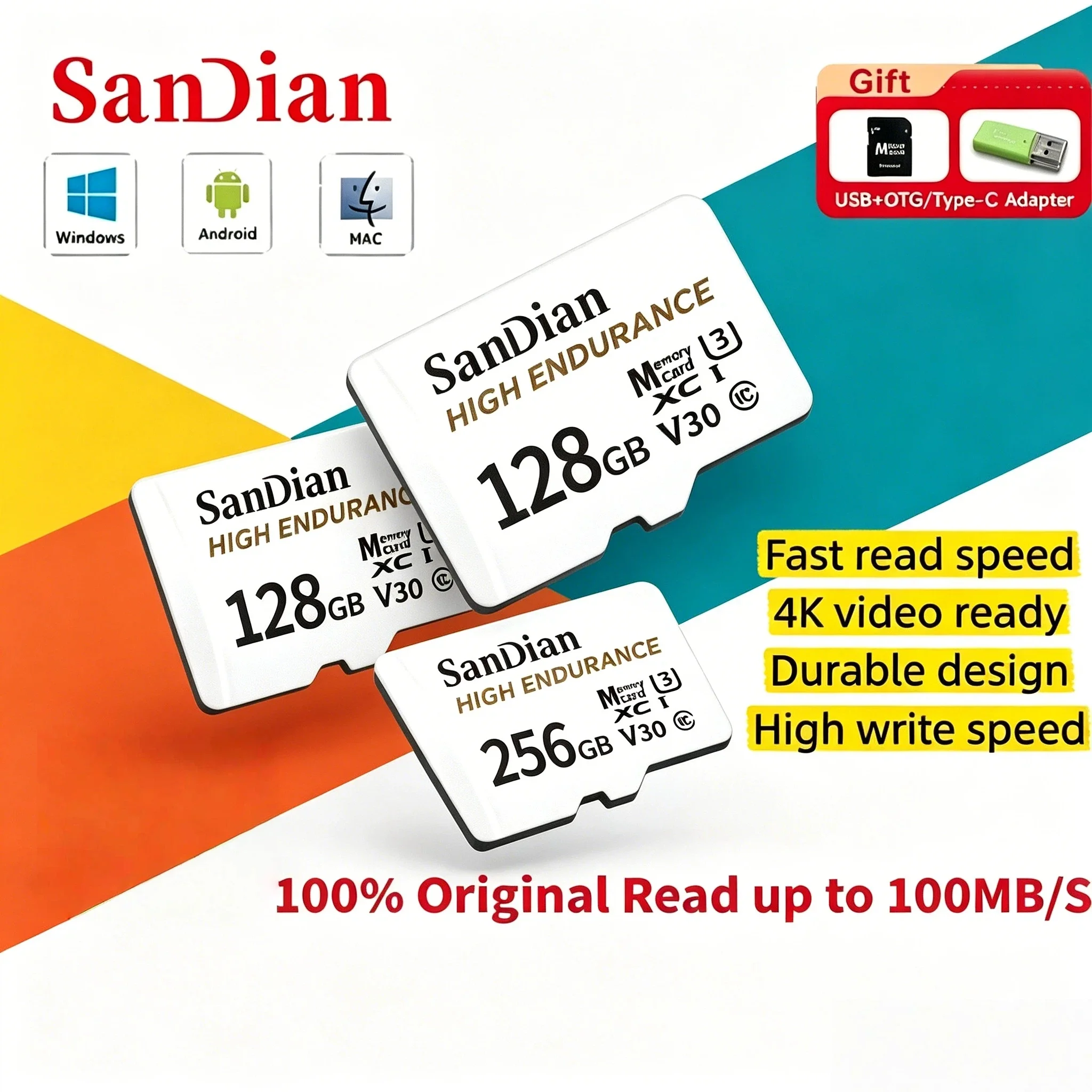 

High Endurance 128GB 256GB V30 C10 Original Micro TF SD Card For Dash Camera Car CCTV Home Security Camera Full HD Fast