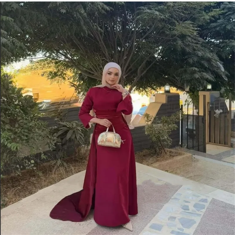 Arabisches elegantes Abendkleid O-Ausschnitt Chiffon mit langen Ärmeln A-Linie Abendkleid Muslimisches individuelles Hochzeitskleid Meerjungfrau