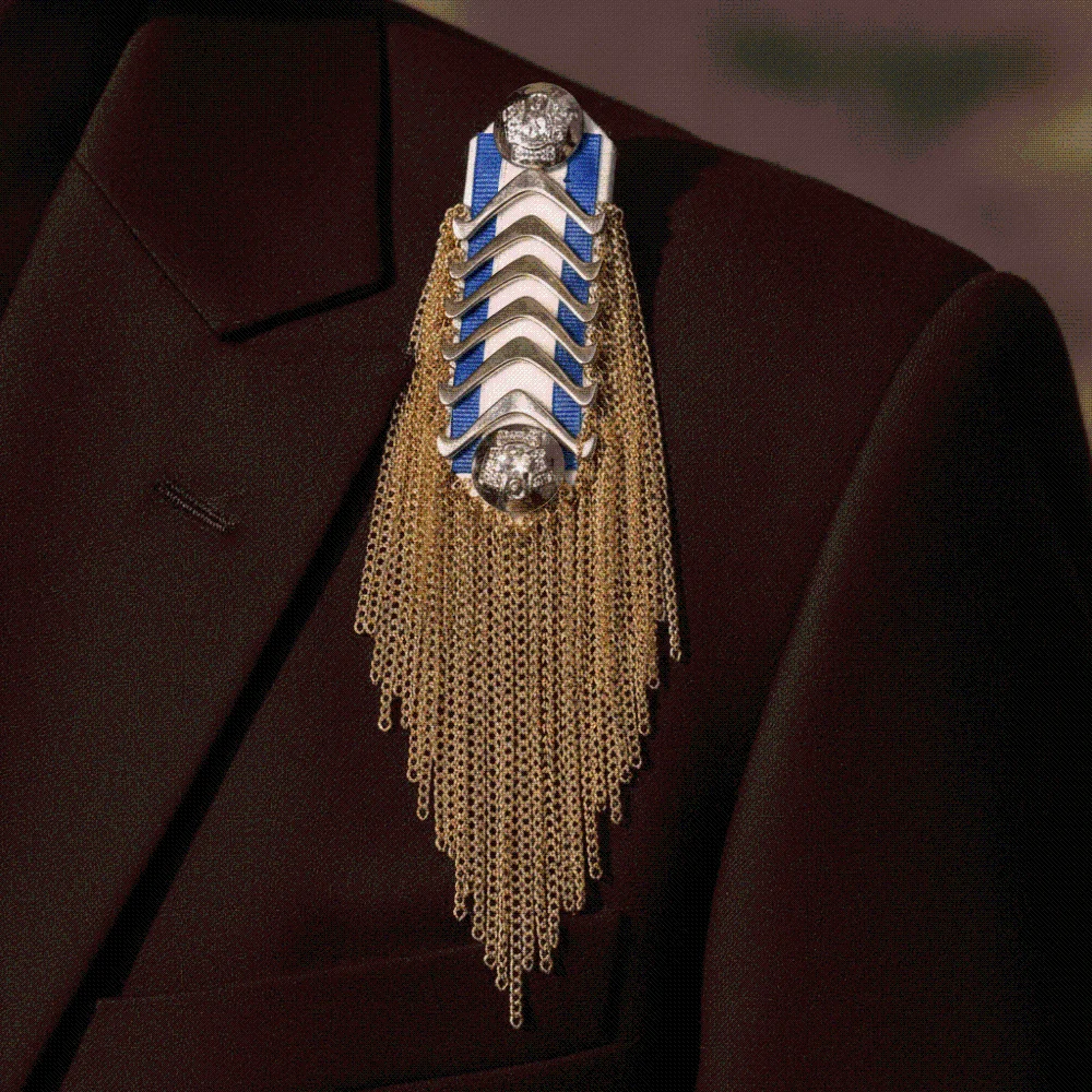 Metallic Fringe Epaulet Brooch Embroidered Shiny Shoulder Tassel Badge Durable Gothic Metal Chain Pin Performers