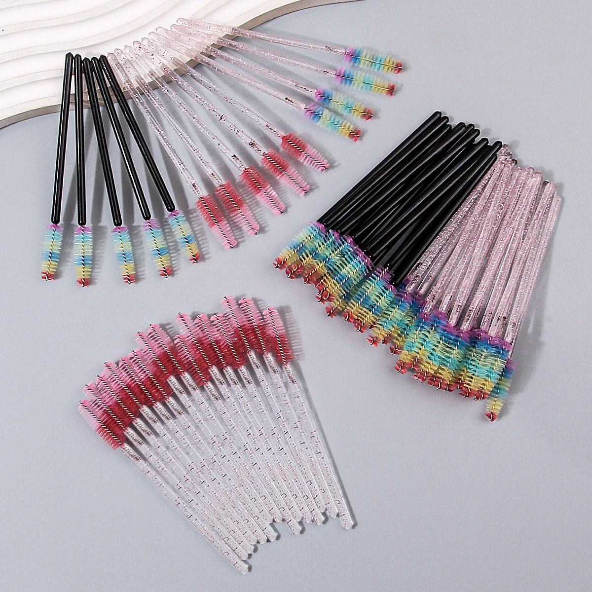 25 قطعة من فرشاة الماسكارا ذات المقبض الكريستالي، رأس فرشاة مرنة، فرشاة حواجب حلزونية، فرشاة مشط لتجعيد الرموش، أداة فرشاة للمكياج