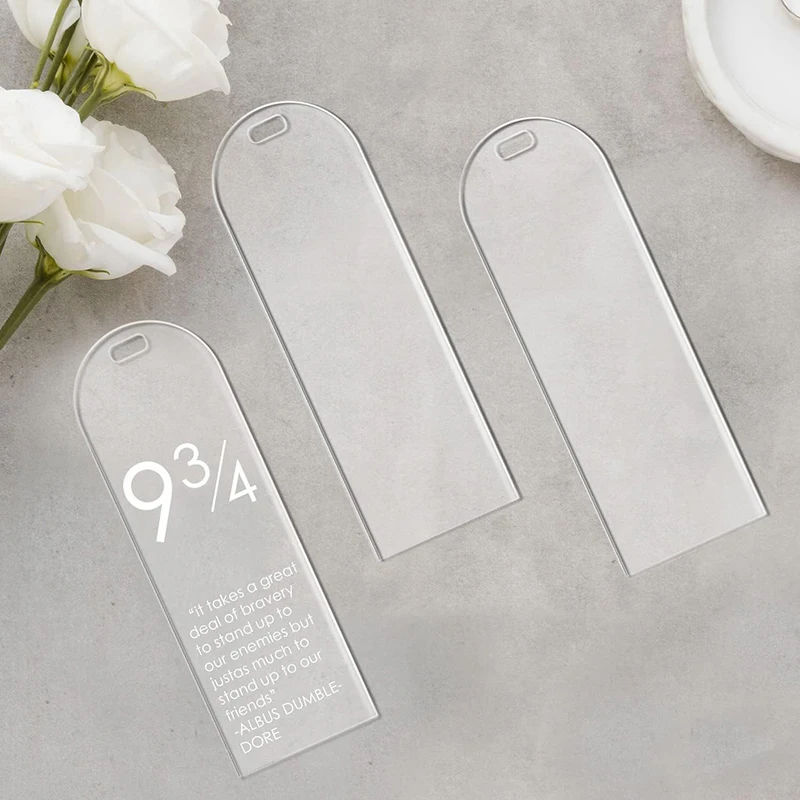 Em branco transparente Tag marcador acrílico, DIY Tag Bagagem Presente, Placa de livro criativo personalizado, 10pcs