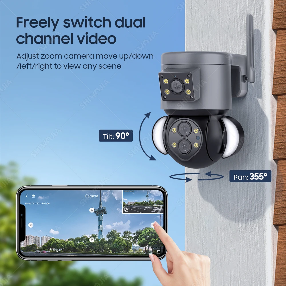 SHIWOJIA WIFI IP Camera 4MP 10X Zoom Security Protection Outdoor Surveillance Cameras AI Auto Tracking floodlight Camera