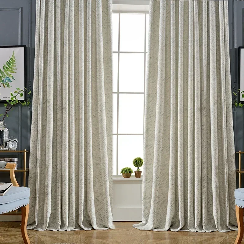 Custom Nordic Minimalist Modern Chenille Curtains for Living Room Bedroom Shade White Cloth  Blackout Light Luxury Customized