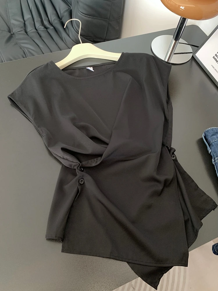 

Ele Slim Fit ort Sve irt Women's Faion Korean Sle Commute Wind Unique Design Agel Large Size Top