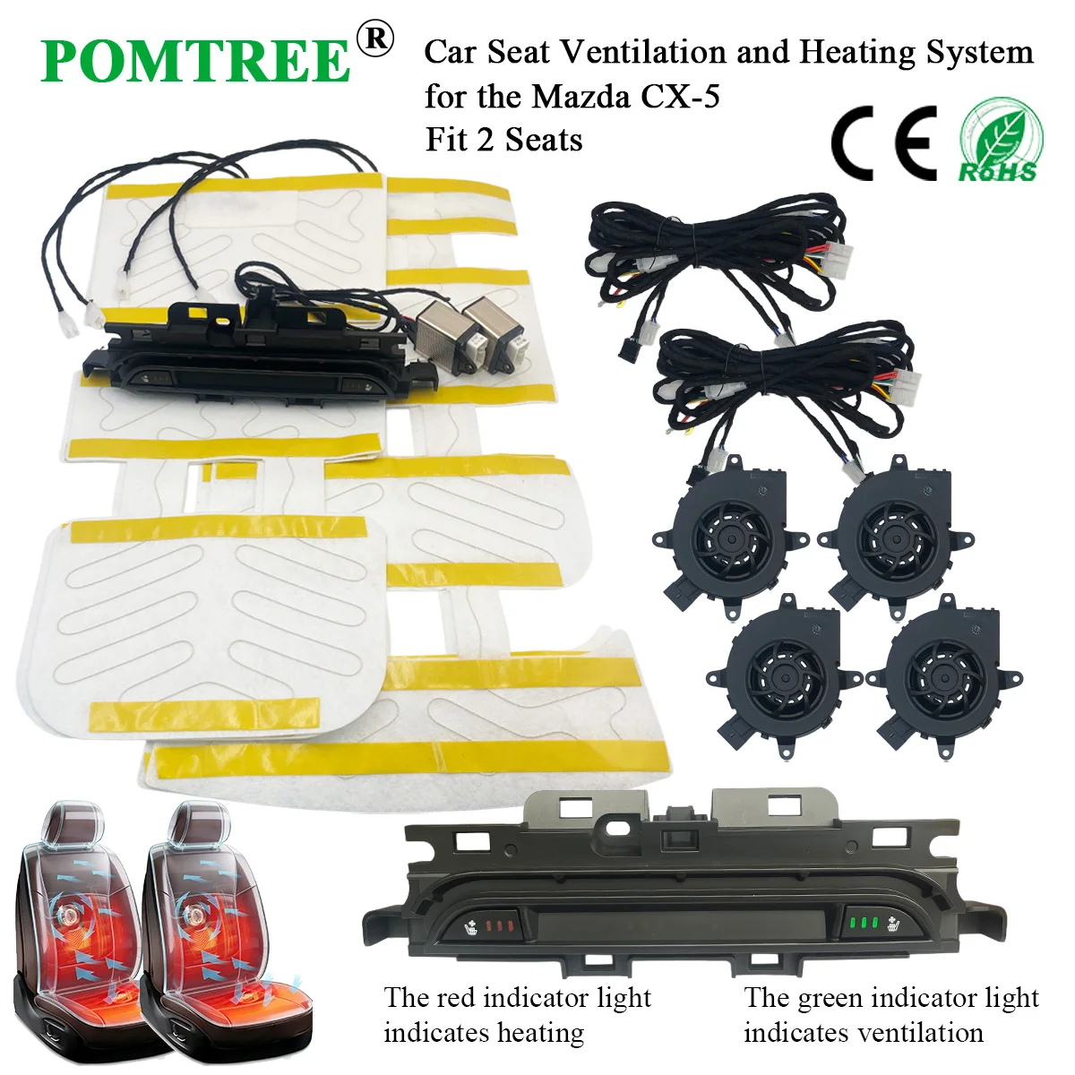Built-in Car Seat Ventilation And Heating Kit Fit 2 Seats,With Original Seat Dedicated Heating Pads For Mazda CX-5 2024-2025