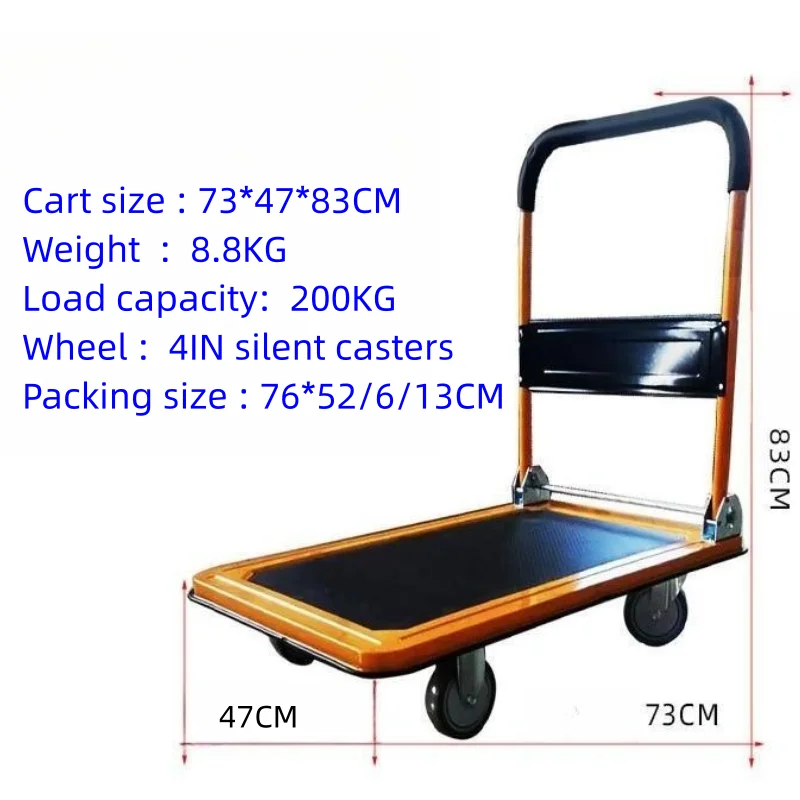 custom.Price Stainless Steel Hand Trolley Four Wheels Industrial Foldable Cart Food Industry