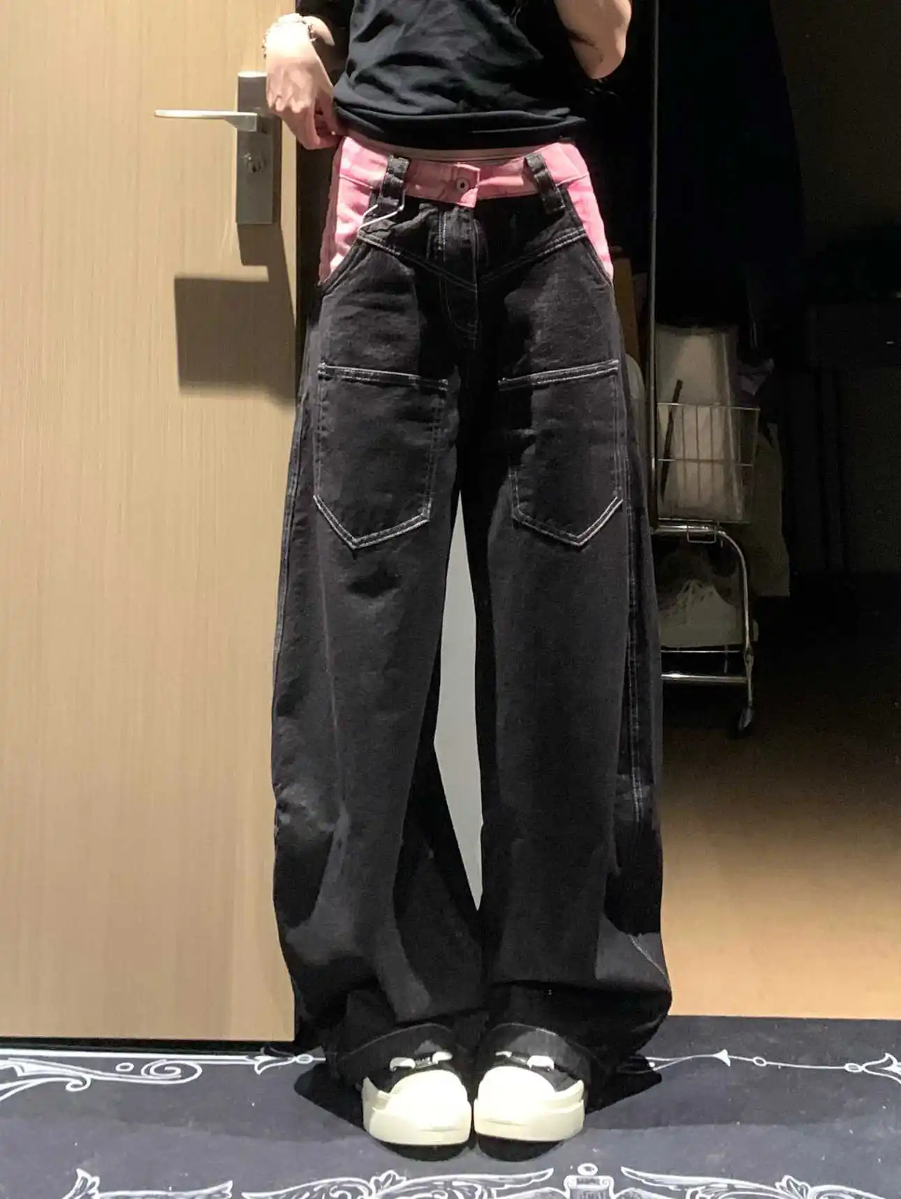 

Женские черные готические джинсы Y2k, уличная одежда, Harajuku, японский стиль 2000-х годов, джинсовые брюки большого размера, винтажные мешковатые джинсовые брюки, одежда