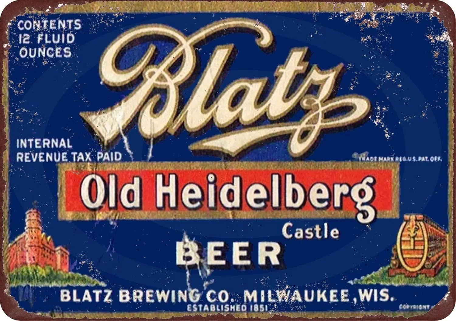 For Farm Gym Man Cave Patio Home Laundry Room Basement Funny Wall Decor Tin Sign ; Metal Signs Vintage Blatz Old Heidelberg Beer