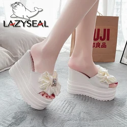 LazySea 12cm Super High Heels Women Slippers Butterfly Crystal Height Increasing Slides Women Wedding Shoes Platform Summer Shoe