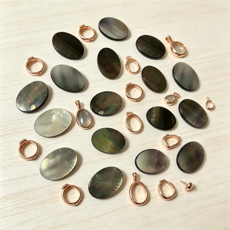 1PC 6x8-13x18mm Grey Mother-of-Pearl Flat Oval Cabochon Beads No Hole Polished Flat Back for Necklace Pendant