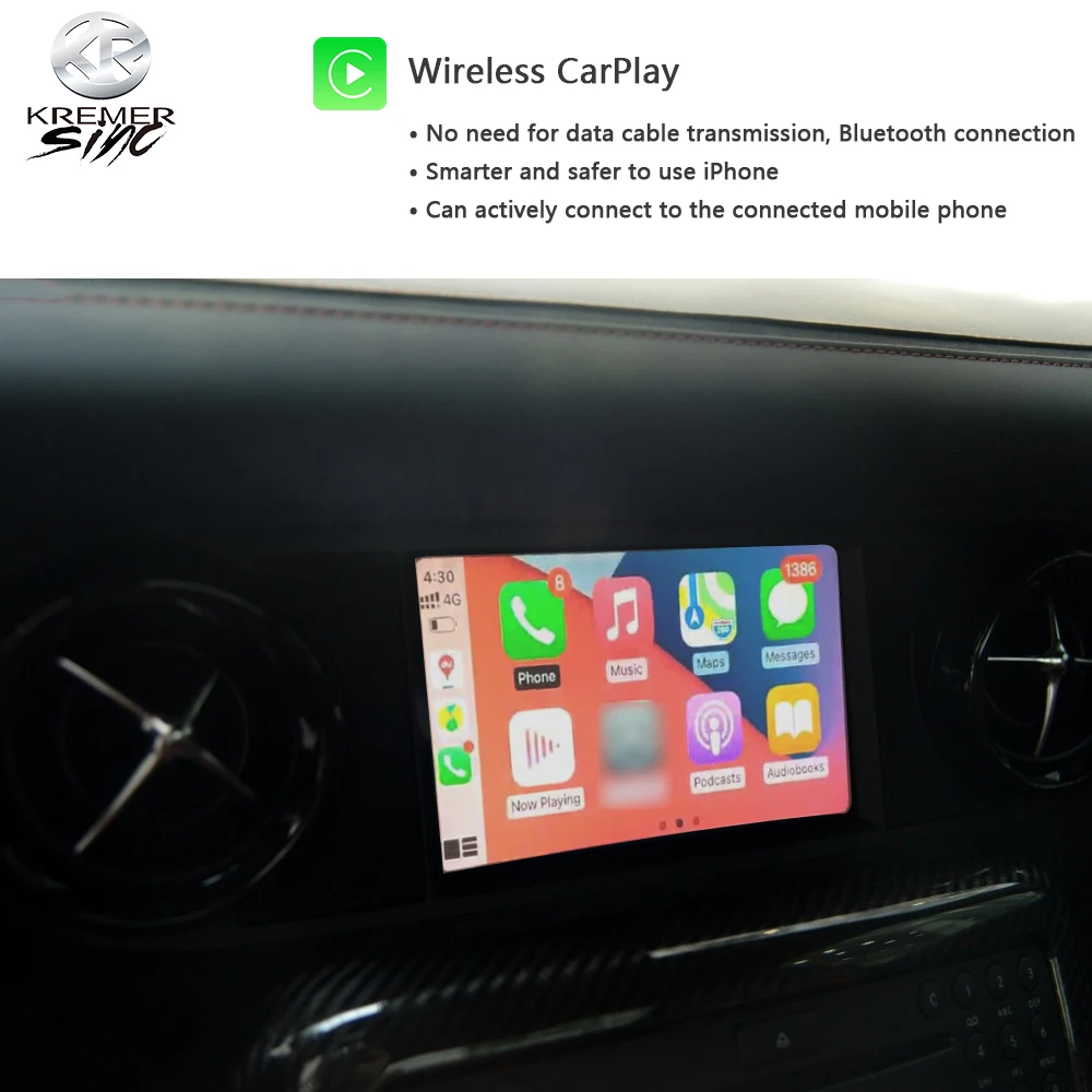 Mirror Link Wireless Apple Android Auto Retrofit, Mercedes-Benz SLS CarPlay NTG4.0 kSmart Auto Support OEM Microphone