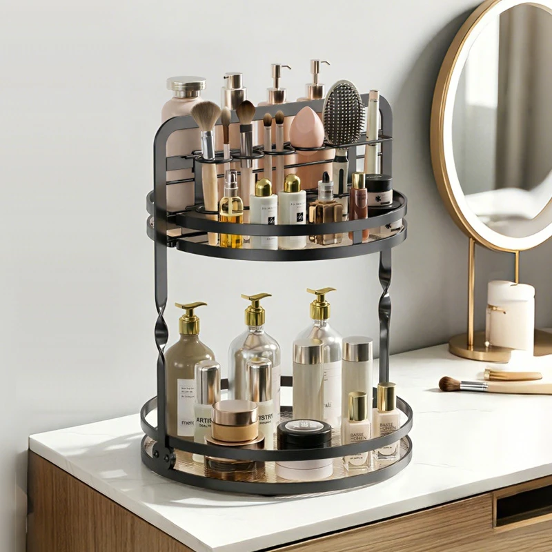 

Rotating Cosmetics Storage Rack Dresser Eyeshadow Brush Shelf Premium Sense Desktop Skin Care Products Perfume Finishing
