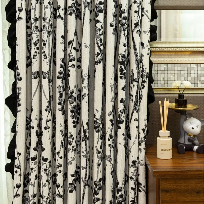 French Vintage Jacquard Curtains Blackout Curtains for Living Dining Room Bedroom Balcony Curtains