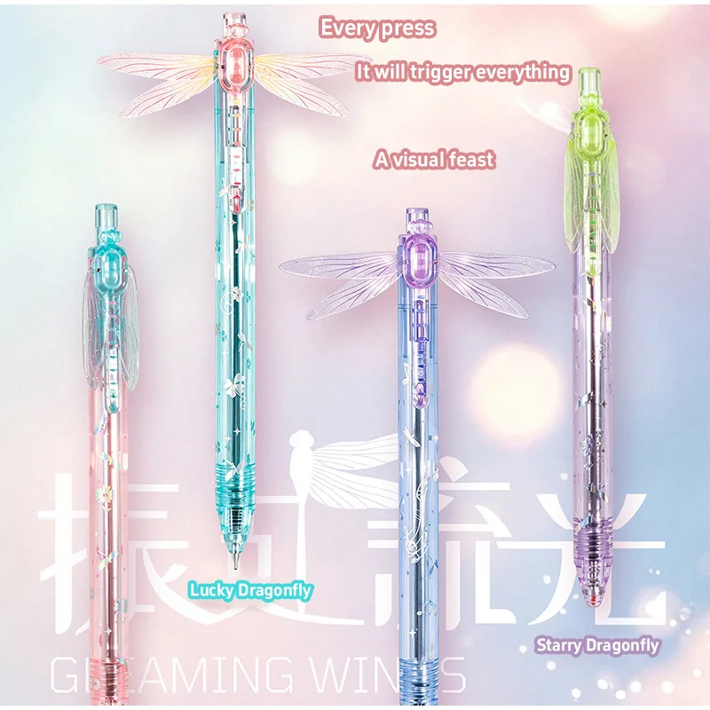 Dragonfly Fluttering Wings Click Pen Good-looking Flapping Wings Flowing Light Ballpoint Pen Students CS Black Pen Quick-dry Ink