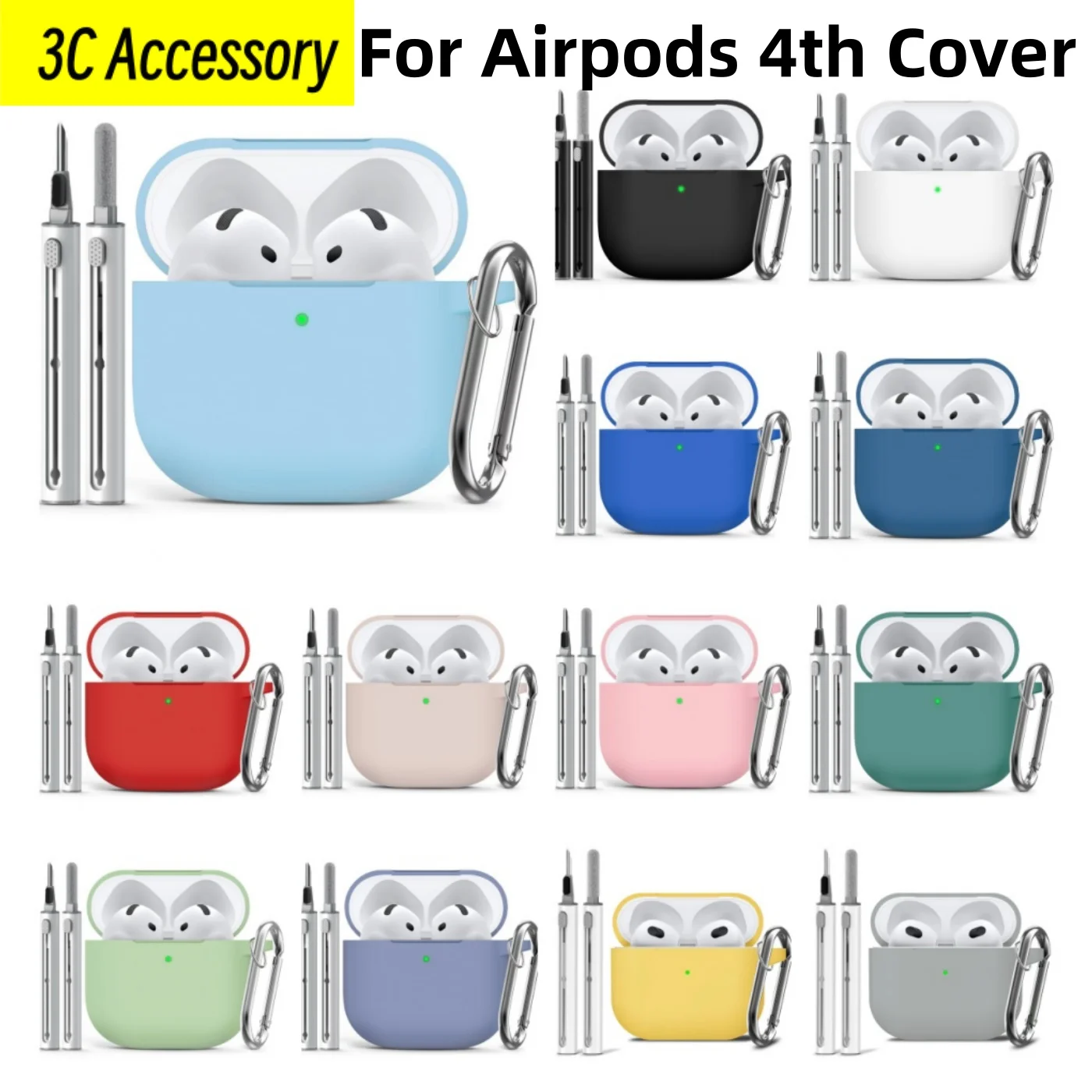 ใหม่สําหรับ Airpods 4th gen USB-C (2024) coque ซิลิโคน anti drop ป้องกัน soft shell พร้อมชุดปากกาทําความสะอาดสําหรับ Airpods 4th ฝาครอบ