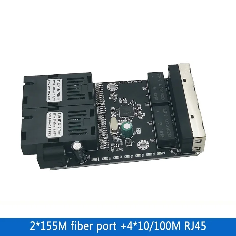 Top Ethernet Fiber switch 4 RJ45 2 SC Optical Media Converter Single Mode fiber Port PCB 10/100M 20 pieces new