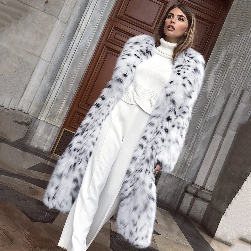 Luxury Brand Fluffy Furry Leopard Faux Fur Coats Women 2023 Winter Long Belted Overcoats Fashion Ladies Fox Fur Coats Outerwear