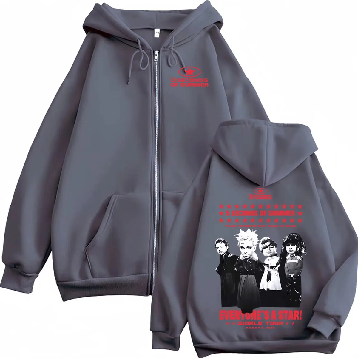 5 Seconds of Summer Everyone's A Star Tour Zip Up Hoodies Men Hip Hop Pop Music Jacket Sweatshirt Bodywarmer Zipper Hoodie Coats