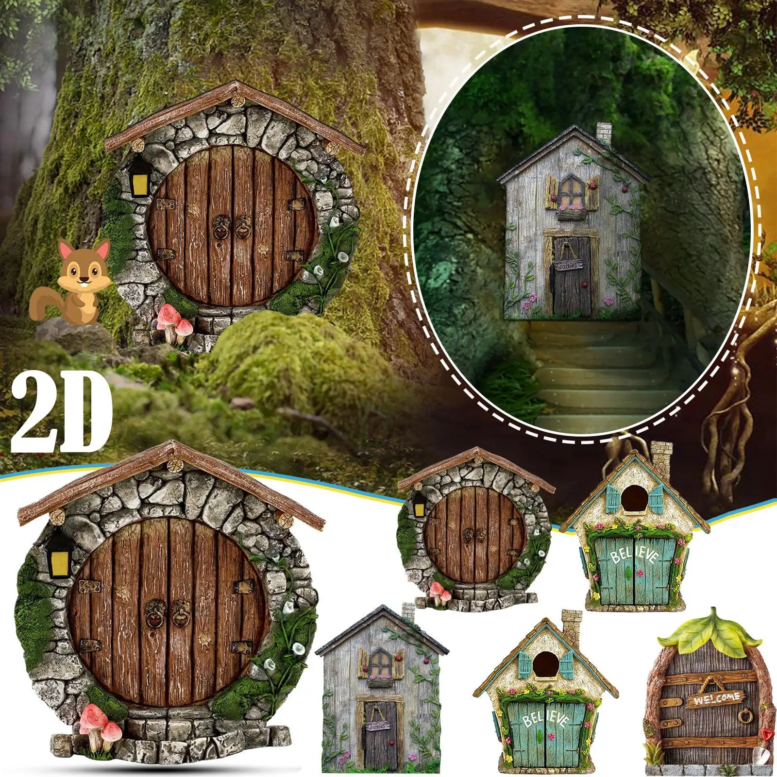 Miniature Fairy Door Figurines Statues for Outdoor Yard Art Garden Tree Decor Accessories With Engraved Design Fairy Garden Door