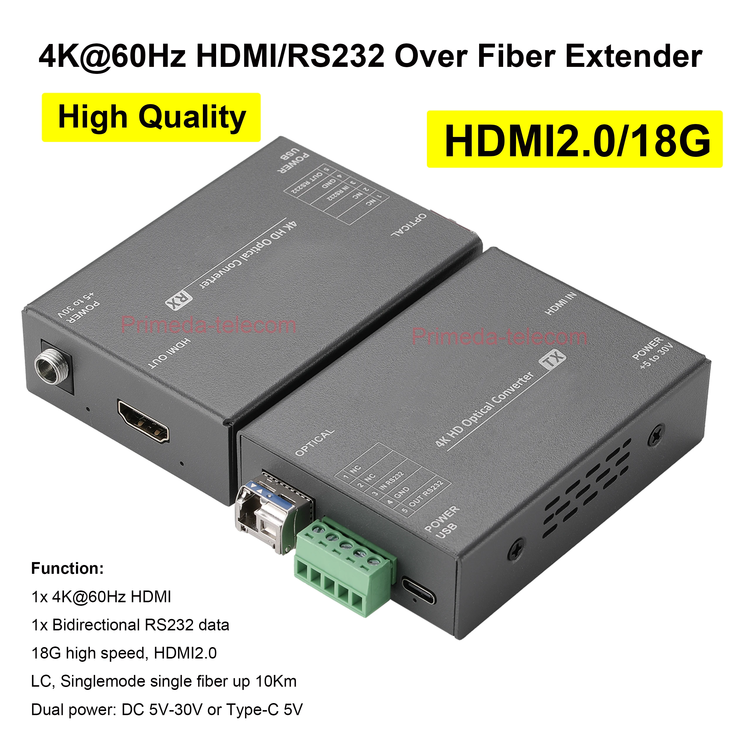 4K@60Hz HDMI Over Fiber Optic Extender 18Gbps High Speed with RS232 SFP LC Singlemode up 10km Professional Zero latency