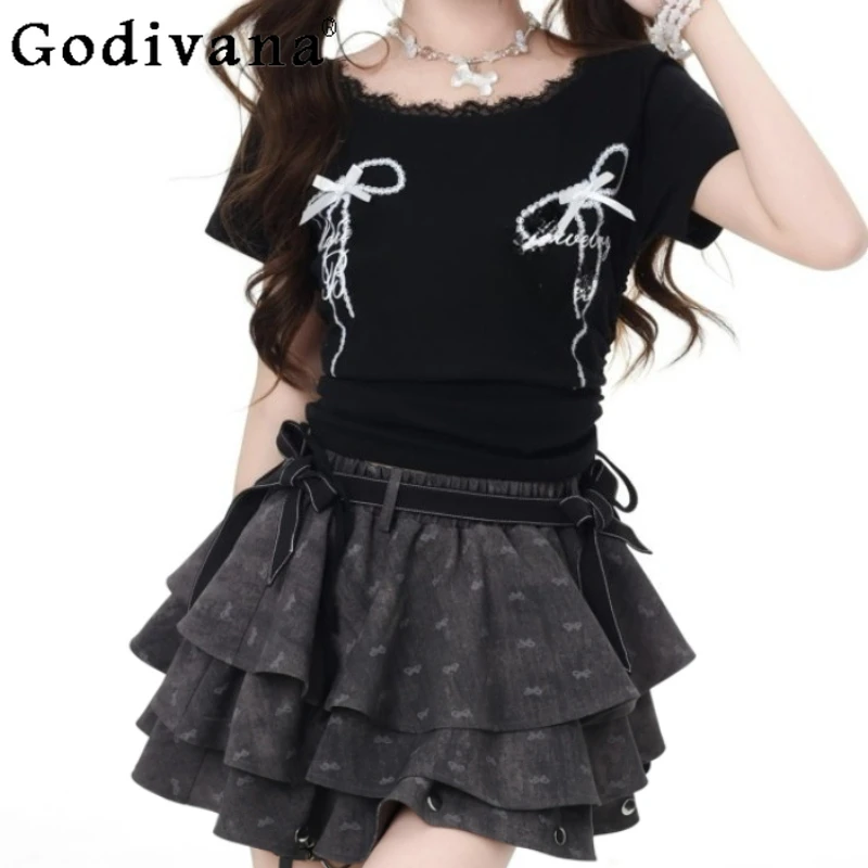 

Новая модная юбка-кейк с высокой талией, темно-серая, с узором, универсальная, омолаживающая, для девушек, в уличном готическом стиле, весна-лето