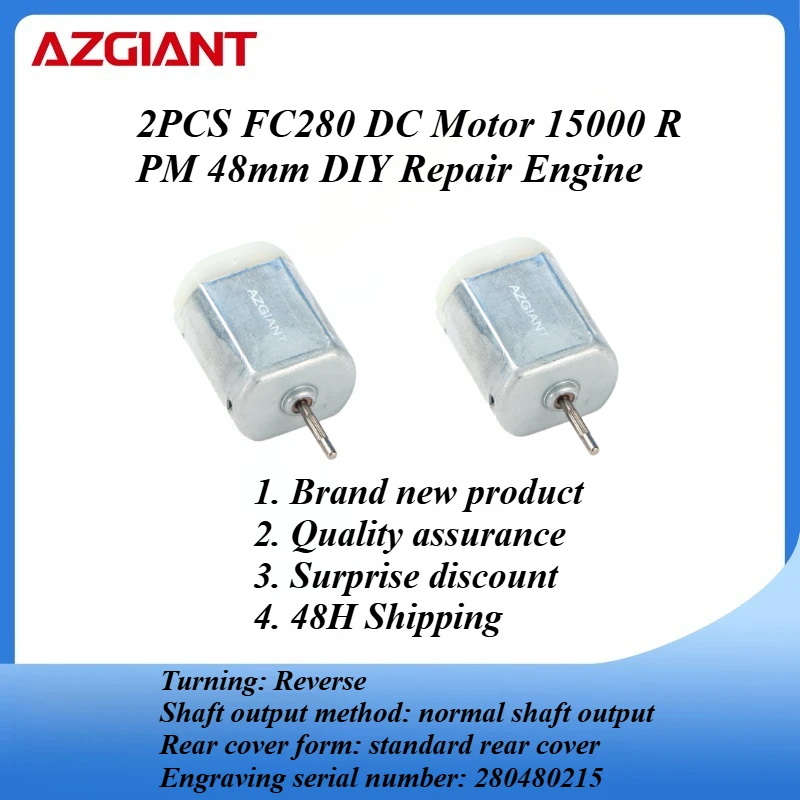 

2PCS FC280 DC Motor 15000 RPM 48mm DIY Repair Engine For Car Replacement Power OEM Accesseries Reverse Rotation Toy High Quality