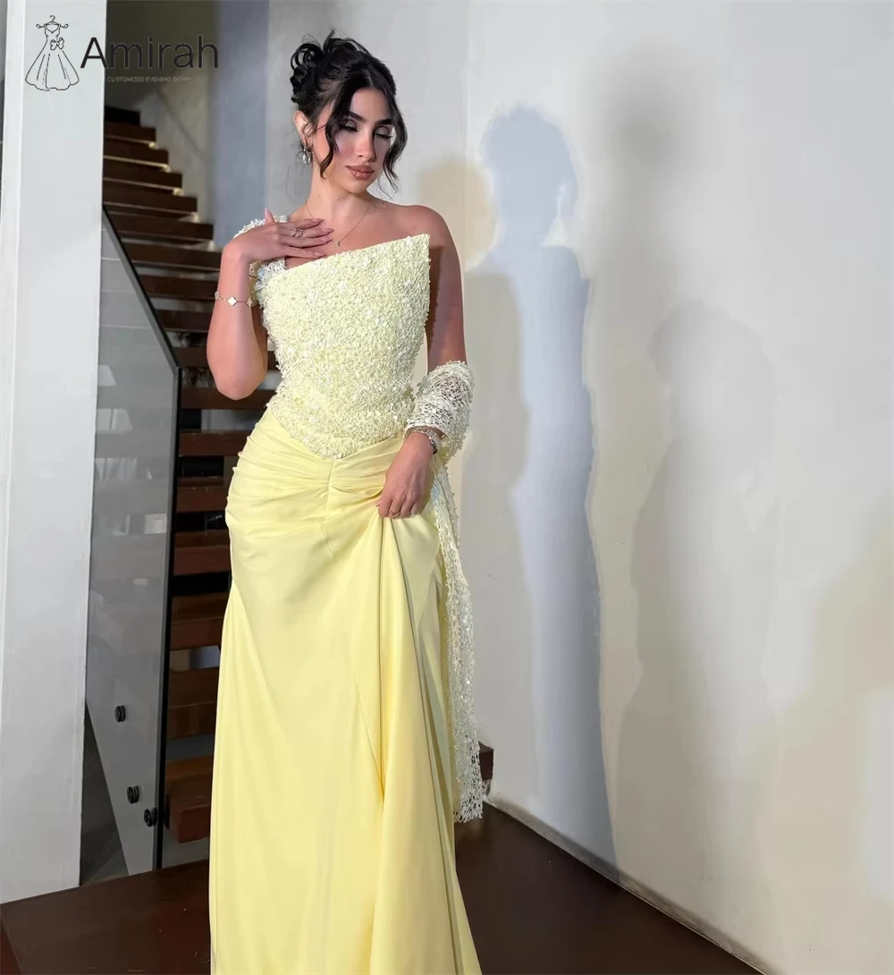 Abito da sera in tulle a coda di pesce Amirah Abiti da sera da donna di lusso su misura di lusso 2025 Abito da ballo con nastro con spalle scoperte 2025