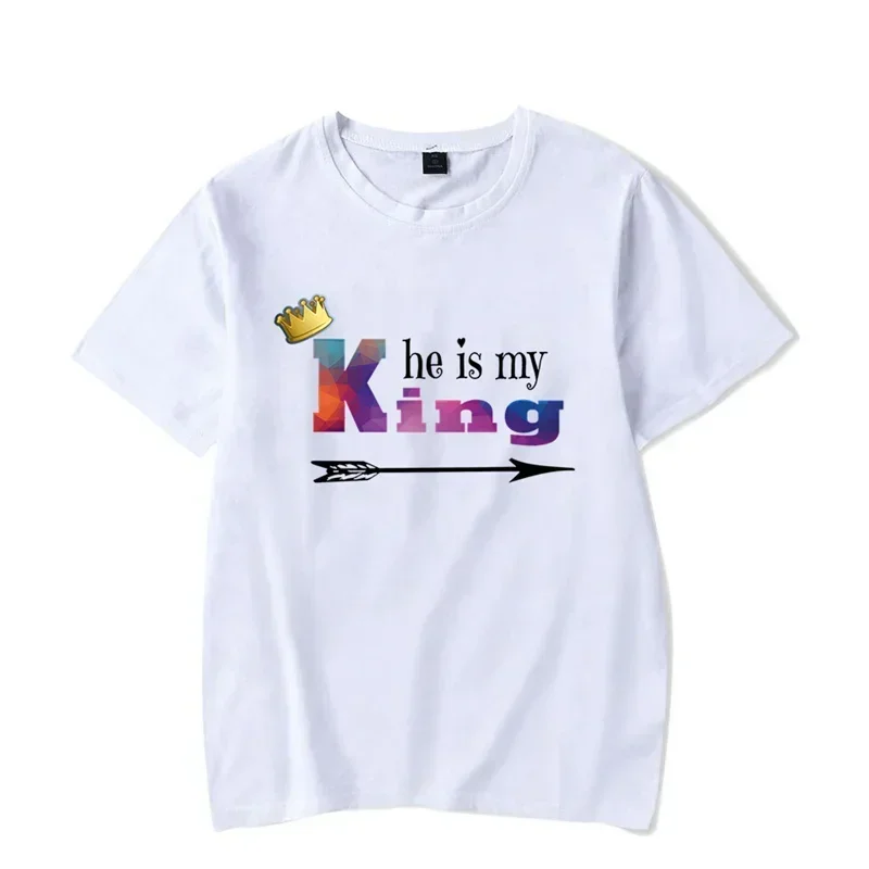 T-shirt imprimé He's My King She's My Queen pour hommes et femmes, Y2k, Chic Lovers, Vêtements, Respzed, Harajuku, Couple