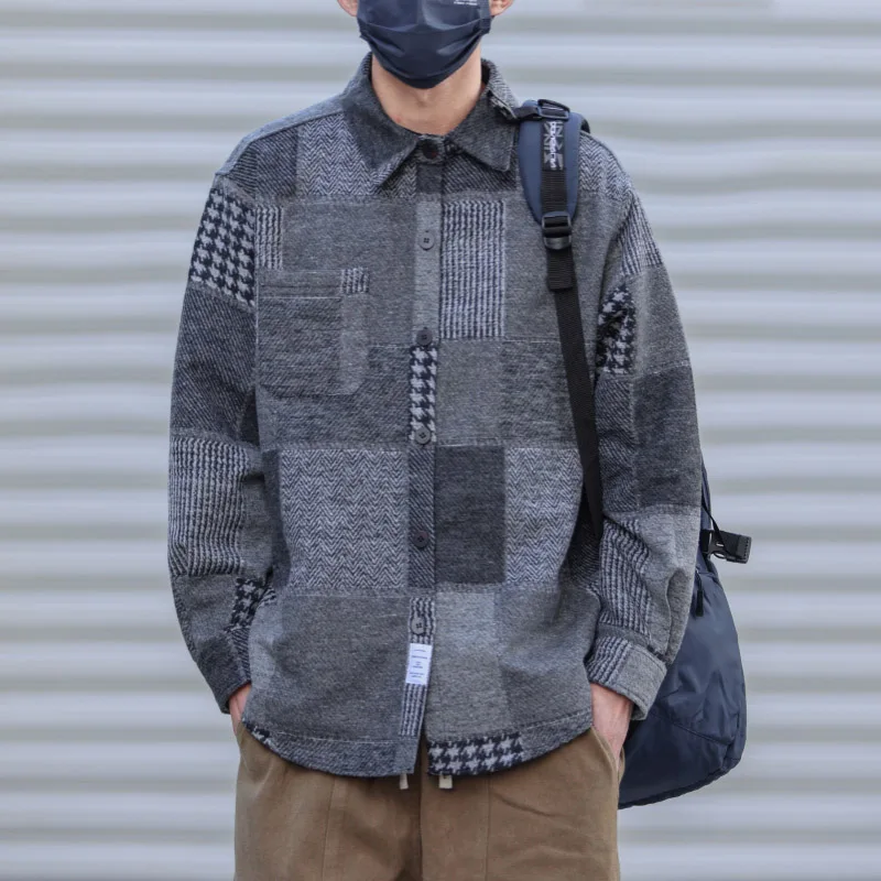 

Мужская свободная клетчатая одежда осень-весна Thiened повседневная длинная фланелевая верхняя одежда све японский Sle ретро весна осень