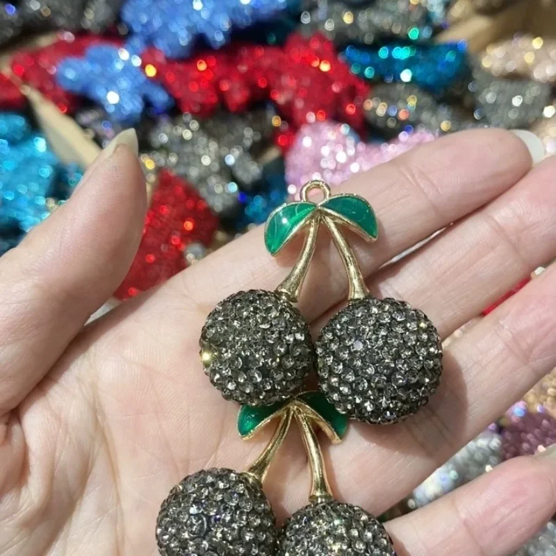 Fancy Beads Hand Made2pcs Ins Handmade Cherry Boutique Diamond Ball Beads Alloy Rhinestone Clay Beads Mobile Phone Chain DIY Loo