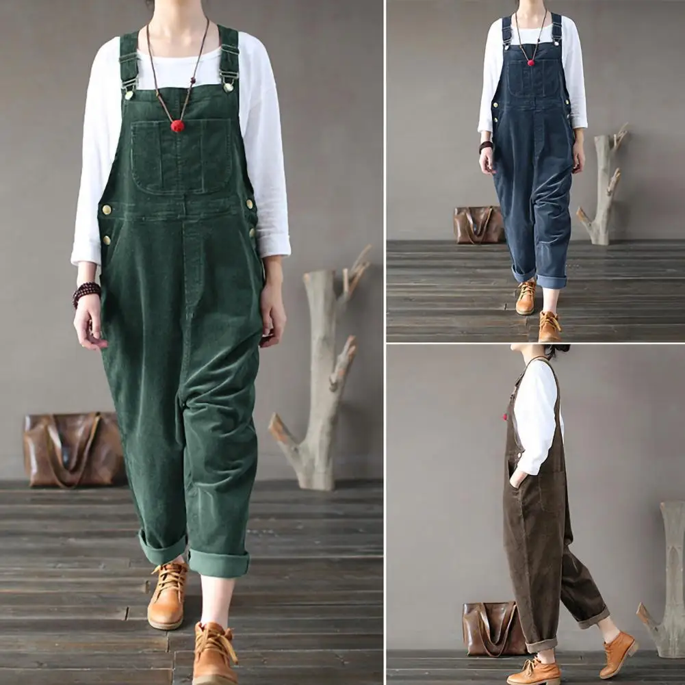 Stylish Winter Jumpsuit Pure Color Comfy Streetwear Loose Sleeveless Jumpsuit