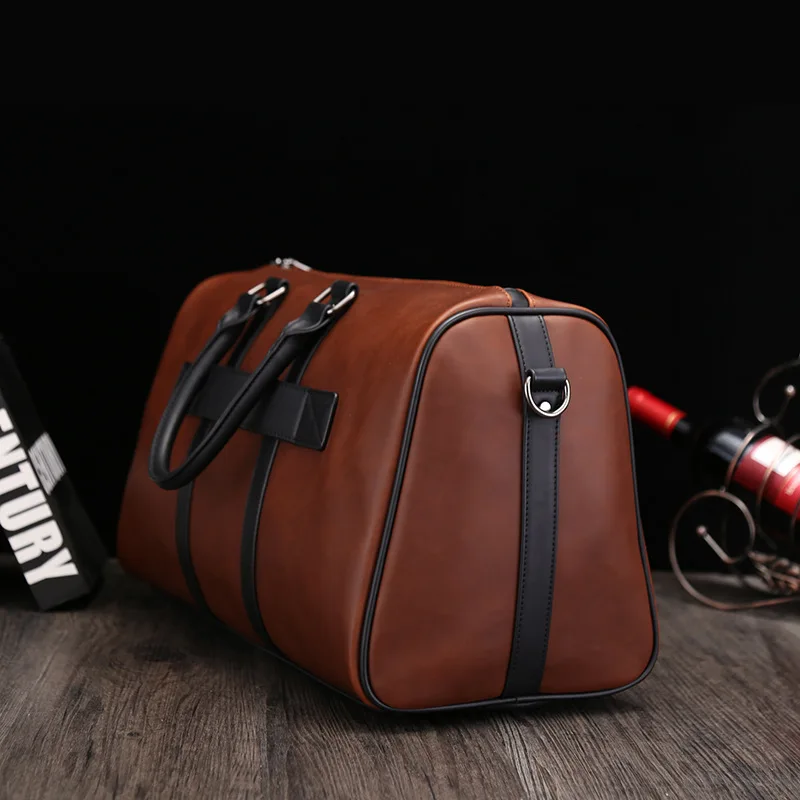 Gym Bag Crazy Horse PU Leather Handbag Fitness Travel Tote Pocket Luggage Vintage Shoulder Duffle Side Sac De Sports Bag For Men