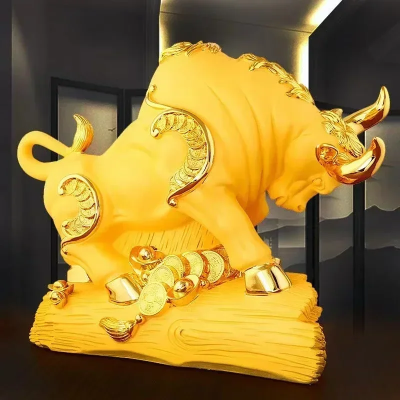 Resin Animal Bull Statue Art Sculpture Fortune Cattle  High Quality Home Living Room Office Decorative Crafts Free Delivery