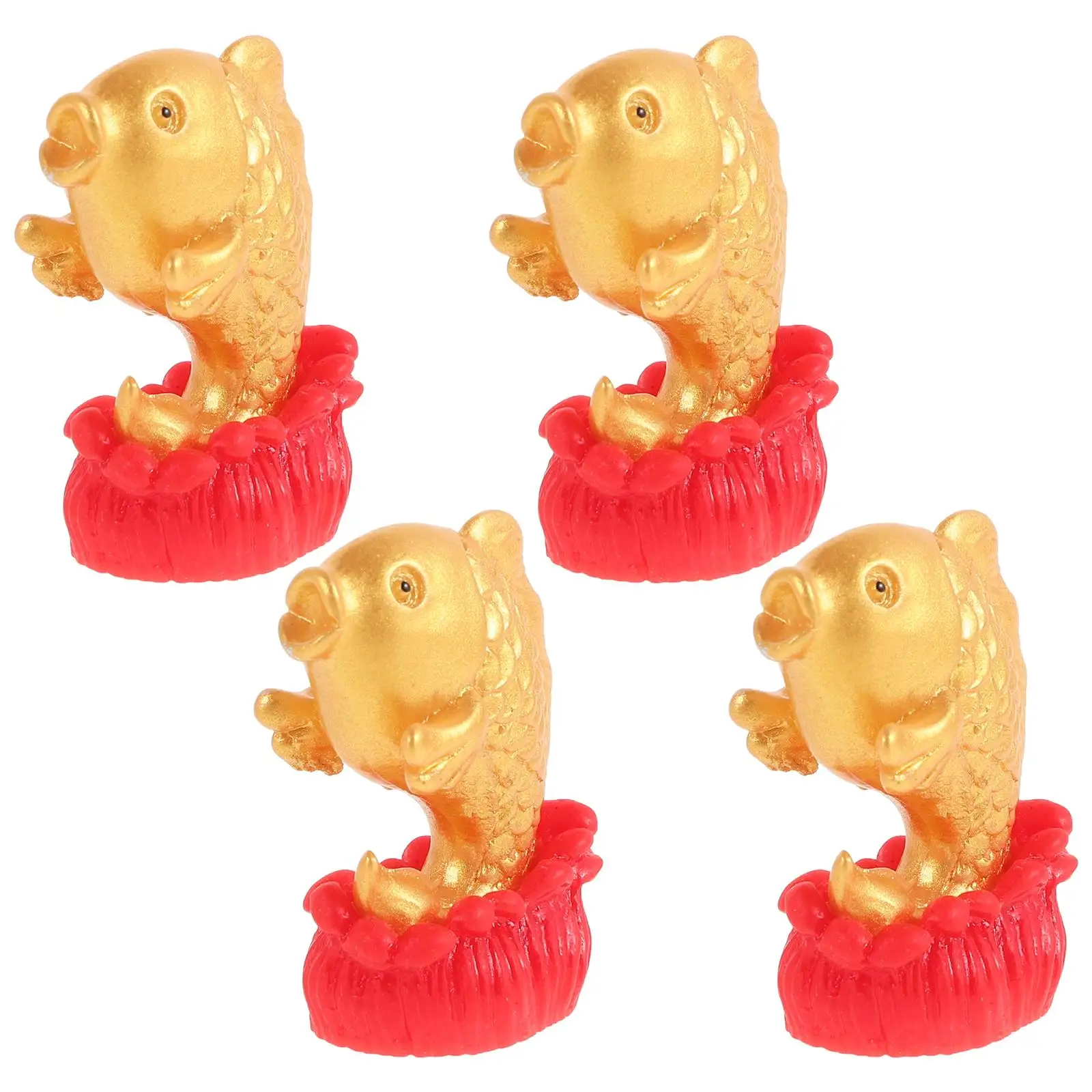 

4 Pcs Resin Feng Shui Wealth Decor Mini Figurines for Desk Bookshelf Craft Terrarium New Year Prosperity Lucky Charms