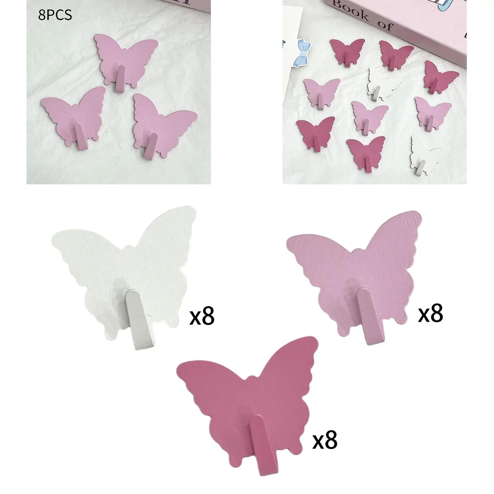 8 Pieces Butterfly Hooks Hangers Heavy Duty Decorative Coat Rack Towel Hooks for Porch Bathroom Kitchen Hanging Keys Backpack