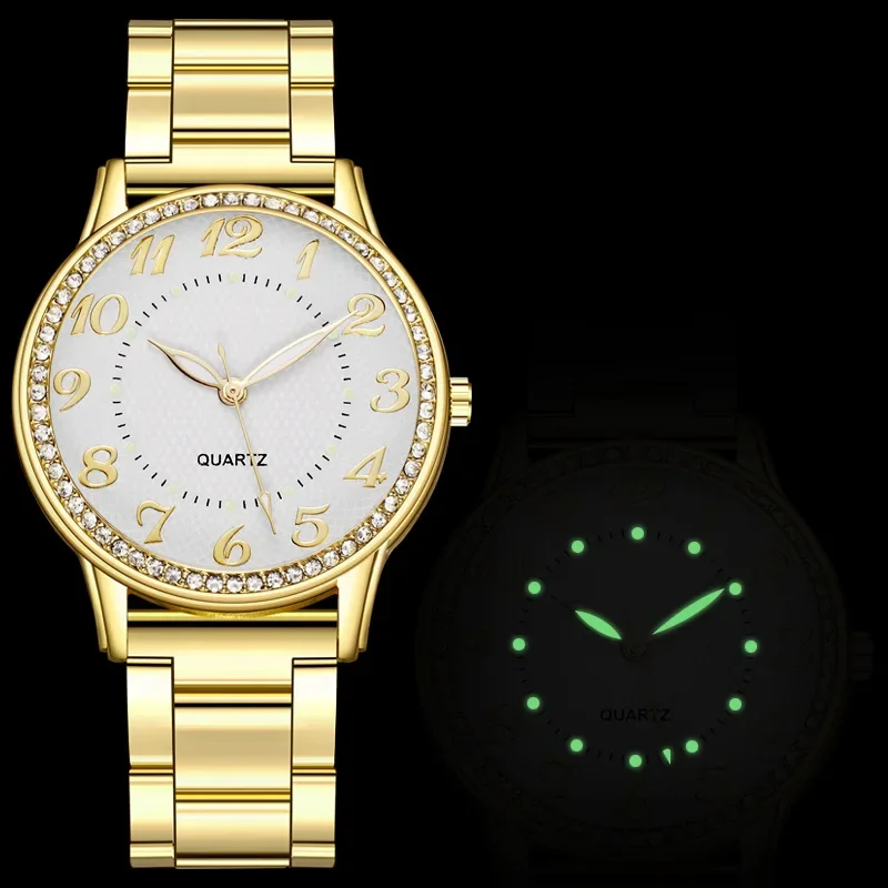 

Gold Color Luminous Watches Women Digital Quartz Wristwatch Stainless Steel Dial Casual Bracele Watch Montre Femme Ladies Gifts