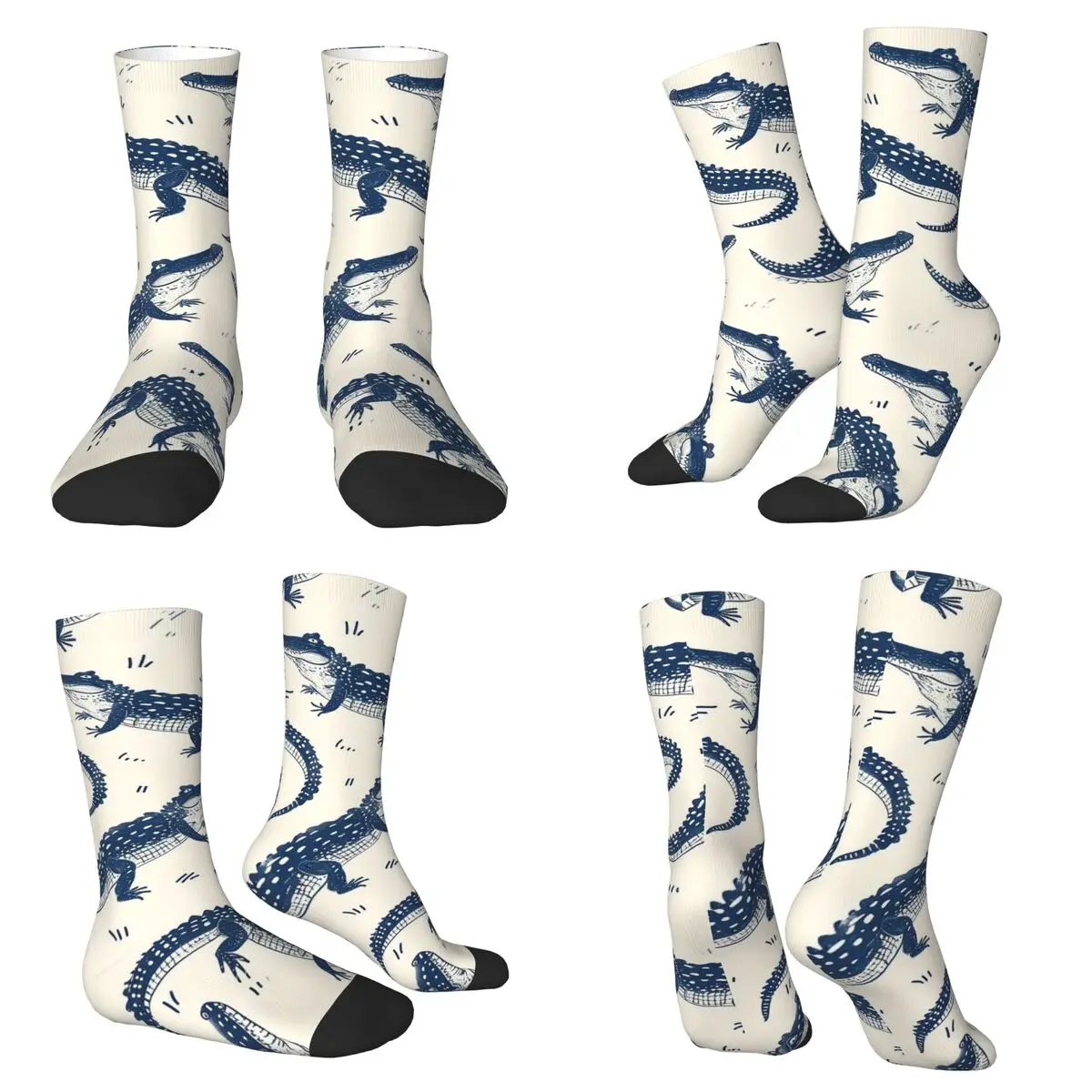 Crocodile Sketch Painting Socks Harajuku Sweat Absorbing Stockings All Season Long Socks for Man Woman Valentine's Day Gifts