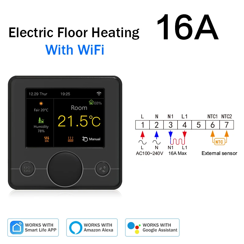 Termostato inteligente con Wifi, controlador de temperatura Digital programable, calefacción por suelo radiante, Alexa, Google Home, Smartlife