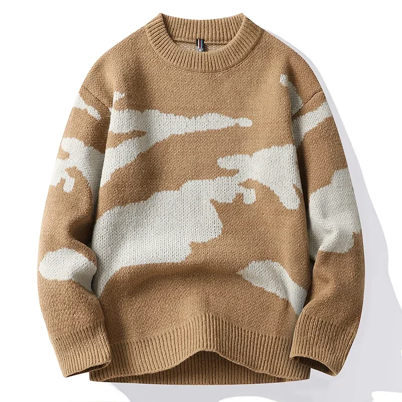 2025 Autumn Men Casual Sweater Cloud Pattern Cute Couple Sweaters Round Neck Long Sleeve Male Knitted Sweater Harajuku Pullover