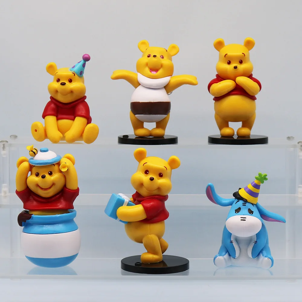 

New 6Styles/set Winnie the Pooh Old Friends Party Theme Series Cute Q Version Animal Model Ornament Figure for Children gifts