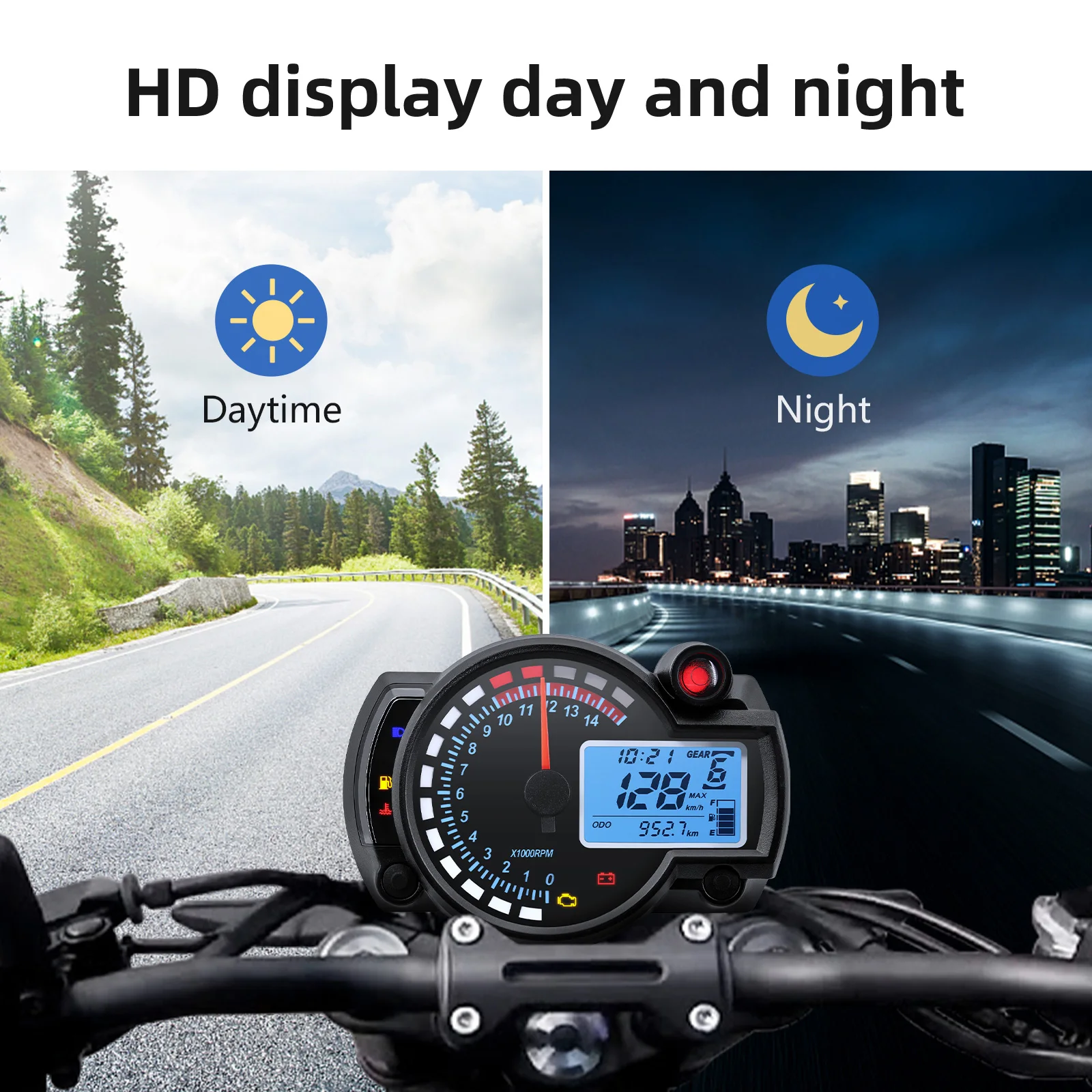 7colors Backlight Motorcycle Gauge Universal LCD Digital Speedometer Odometer MAX 299Km/h Moto Dashboard with Over Speed Alarm image 5
