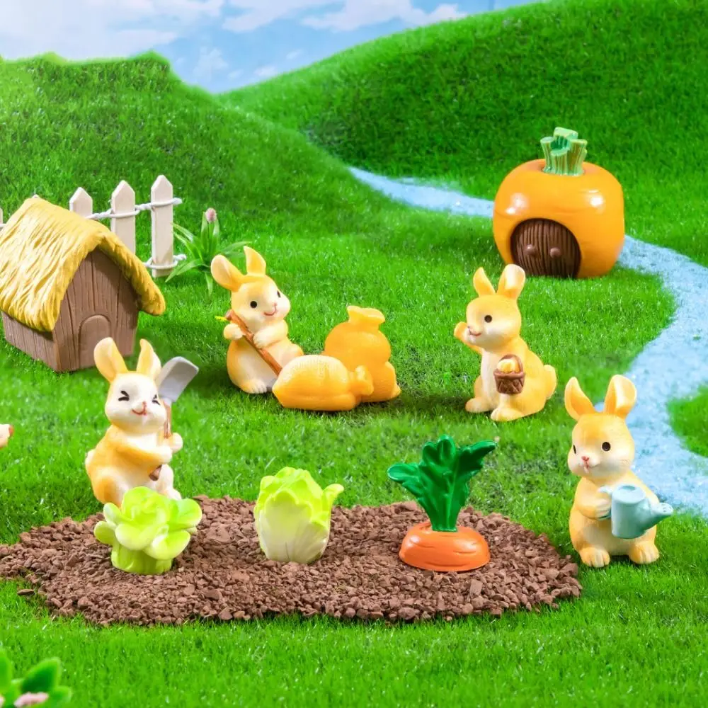 

10pcs Gardening DIY Decor Resin Rabbit Statue Cute Cartoon Animal Sculpture Handicraft Waterproof Miniatures Figurine Lawn