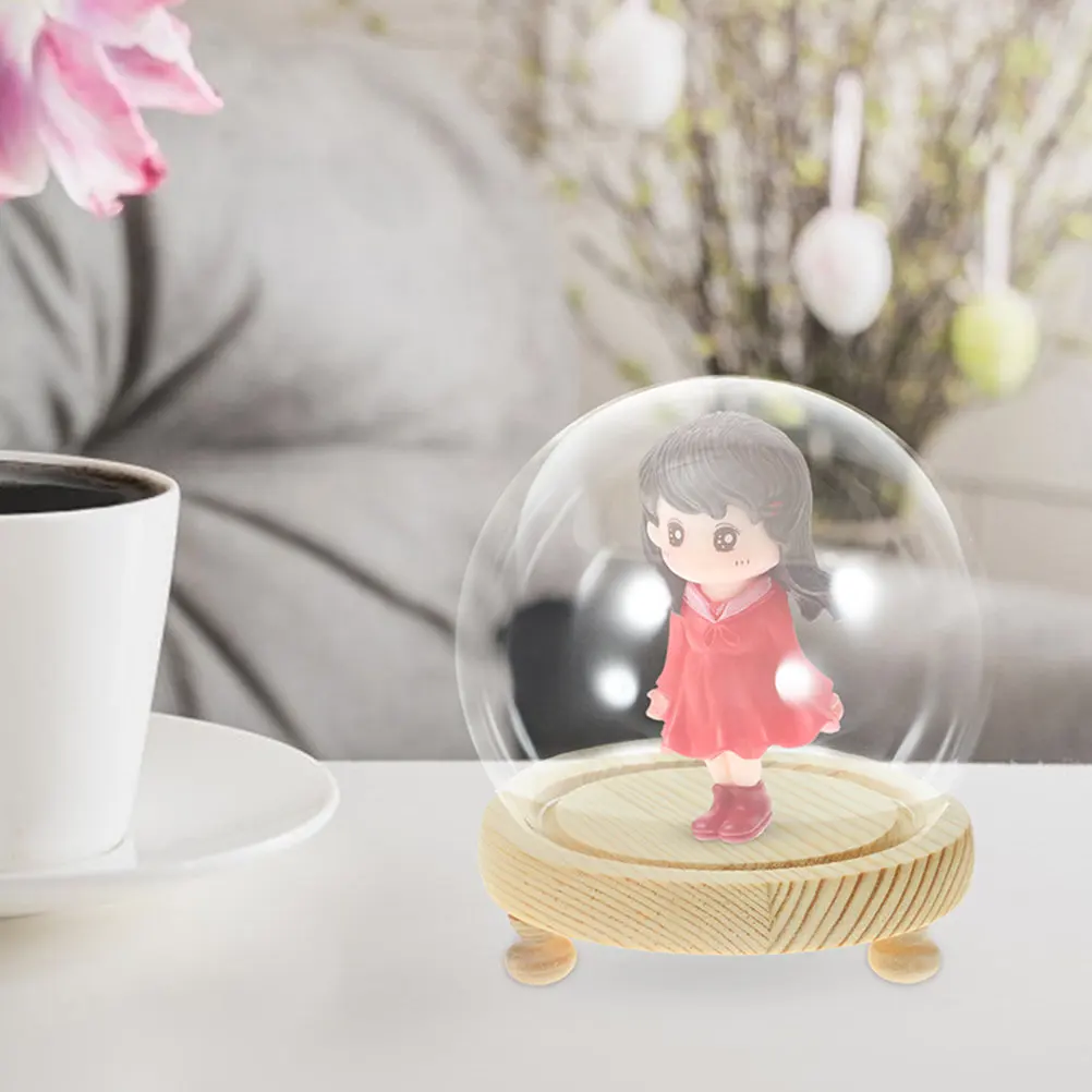 Glass Dome Bell Jar with Wooden Base Small Display Case for Preserved Flowers Desk Decoration Elegant Round Glass Cloche Dome